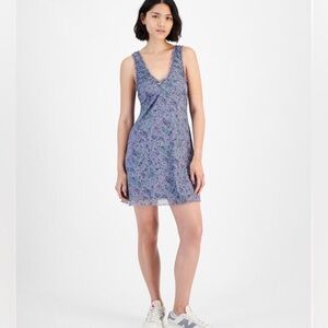 Hippie Rose Purple Grey Floral Mesh V-Neck Mini Dress NWT